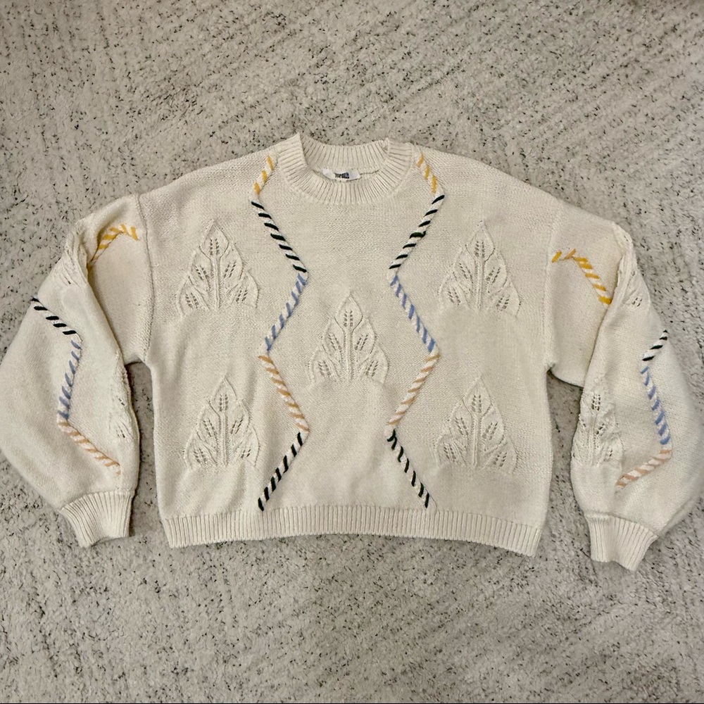 BB Dakota Leaf-Pattern Drop-Shoulder Sweater